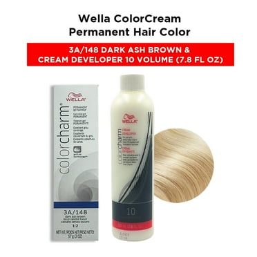 Wella Color Cream Permanent Gel Hair Color - 2 oz ( 3A/148 Dark Ash Brown ) and Cream Developer 10 Volume - 7.8 fl. oz