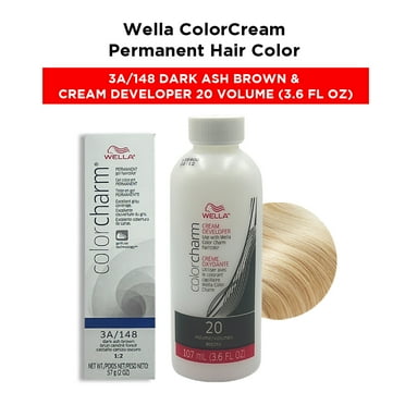 Wella Color Cream Permanent Gel Hair Color - 2 oz ( 3A/148 Dark Ash Brown ) and Cream Developer 20 Volume - 3.6 fl. oz