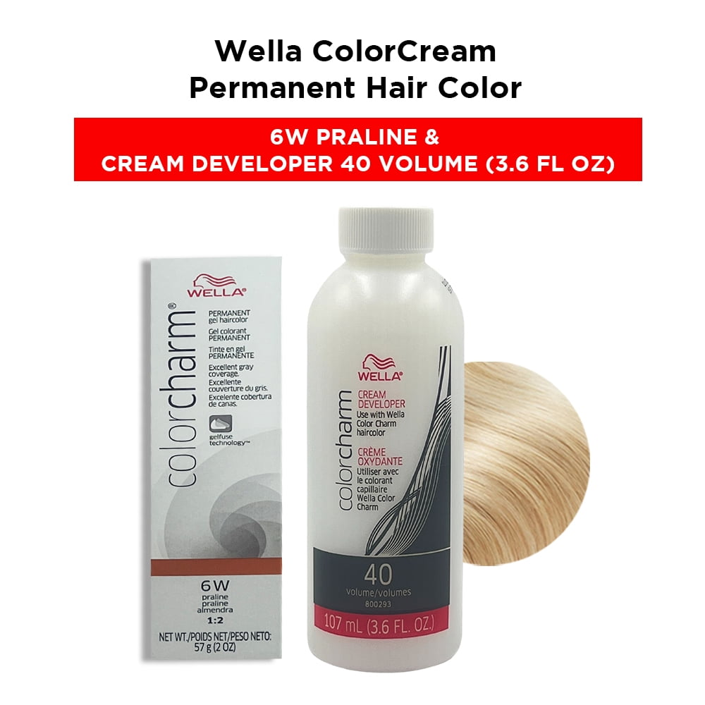 Wella Color Cream Permanent Gel Hair Color 2 oz ( 6W Praline ) and Cream Developer 40 Volume