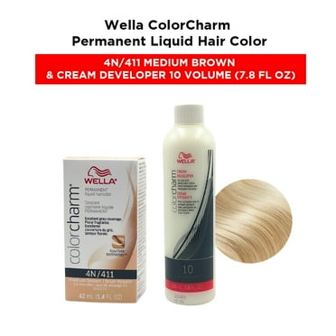 Wella ColorCharm Permanent Liquid Hair Color Toner - 1.4 oz ( 4N/411 Medium Brown ) and Cream Developer 10 Volume - 7.8 fl. oz