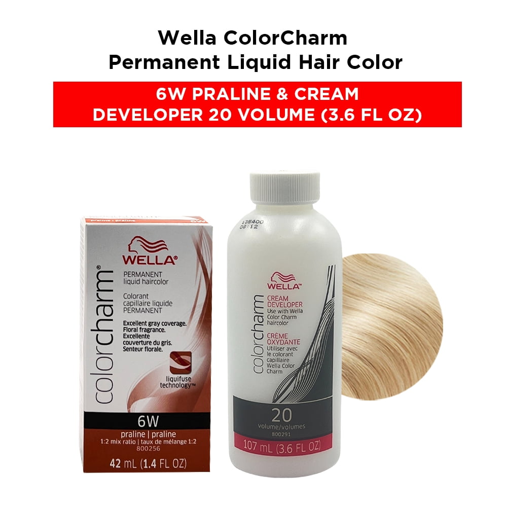 Wella ColorCharm Permanent Liquid Hair Color Toner 1.4 oz ( 6W Praline ) and Cream Developer