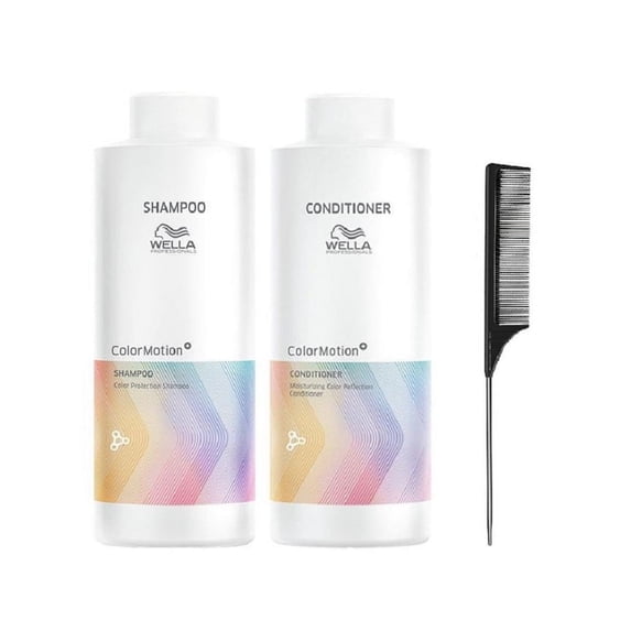 Wella ColorMotion+ Shampoo and Conditioner liter Duo (with Free Tail Combs)