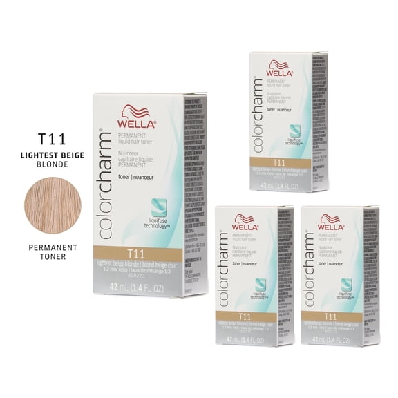 Wella Colorcharm Permanent Liquid Toners -T11 Lightest Beige Blonde - 1.4 fl oz each - 4pc Combo