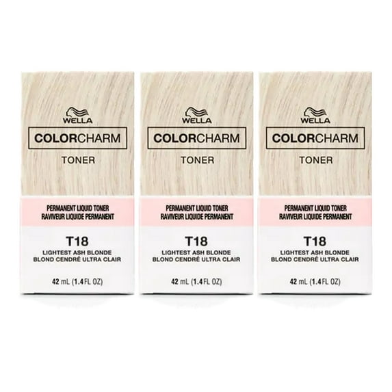 Wella Colorcharm Permanent Liquid Toners - T18 Lightest Ash Blonde - 1.4 fl oz each - 3pc Combo