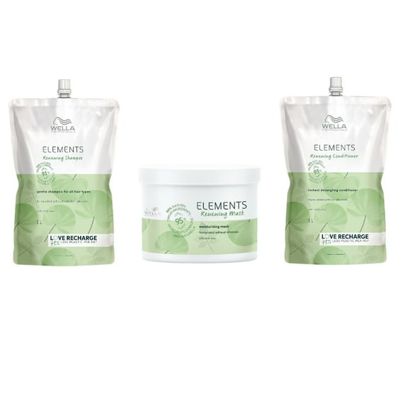 Wella Elements Lightweight Renewing Shampoo, Conditioner 33.8 oz + MASK 16.9 OZ 3 pcs
