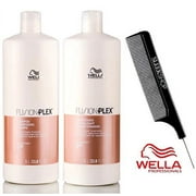 Wella FUSION PLEX Intense Repair Shampoo & Conditioner SET (with Sleek Steel Pin Tail Comb) - 33.8 oz / 1 Liter - LARGE DUO Kit