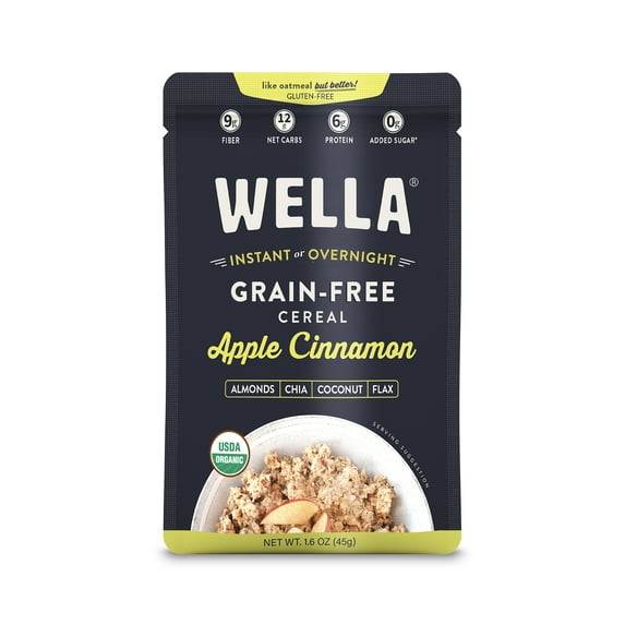 Wella Grain Free Cereal Oatmeal Alternative – Organic Cereal, Vegan High Protein Gluten Free Superfood – Paleo Plant-Based Non-GMO – Low in Net Carbs – Single-Serve 1.6 oz. - 10 Packets