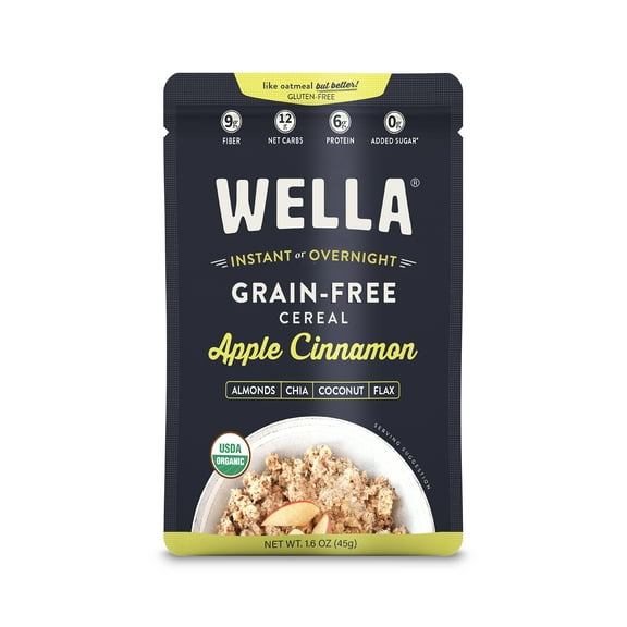 Wella Grain Free Cereal Oatmeal Alternative Organic Cereal, Vegan High Protein Gluten Free Superfood Paleo Plant-Based Non-GMO Low in Net Carbs Single-Serve 1.6 oz. - 10 Packets
