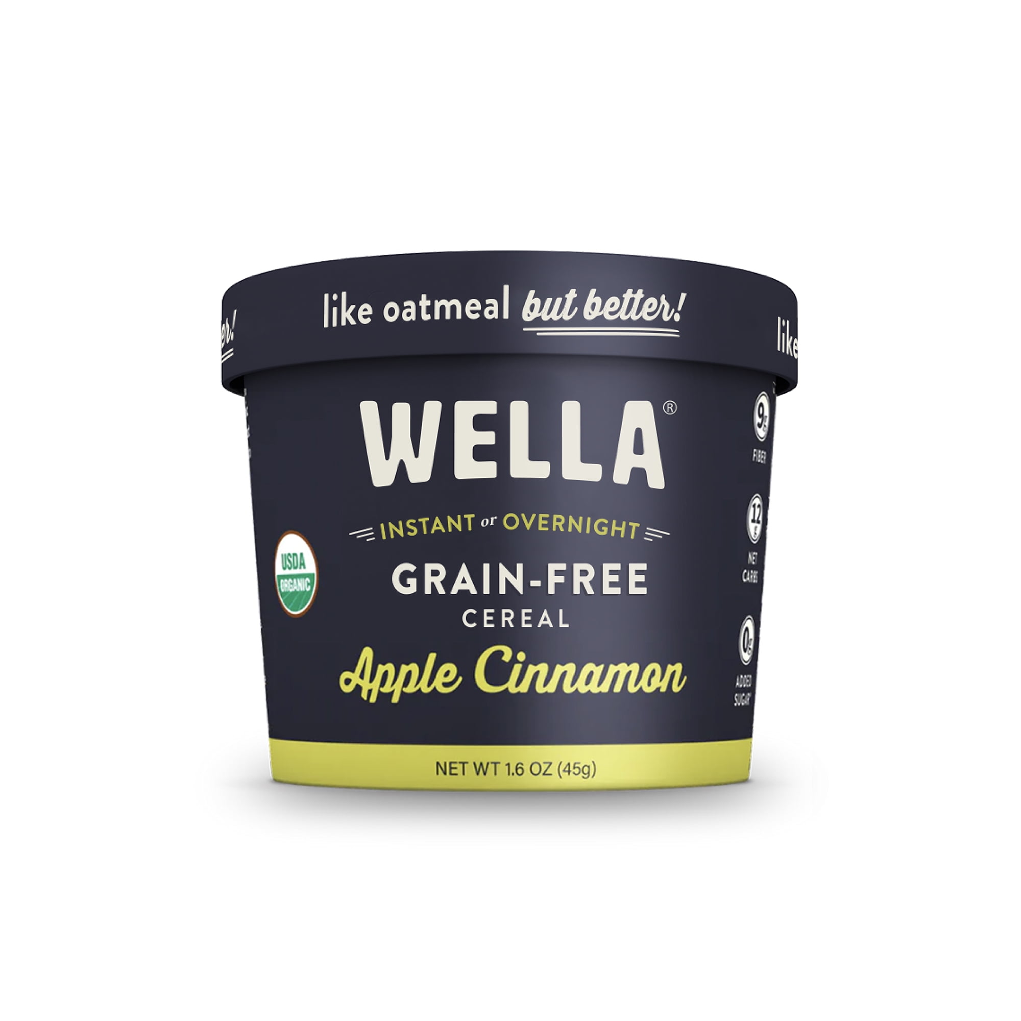 Wella Grain Free Cereal Oatmeal Alternative – Organic Cereal, Vegan High Protein Gluten Free Superfood – Paleo Plant-Based Non-GMO – Low in Net Carbs – Single-Serve 1.6 oz. Cup (Apple Cinnamon)