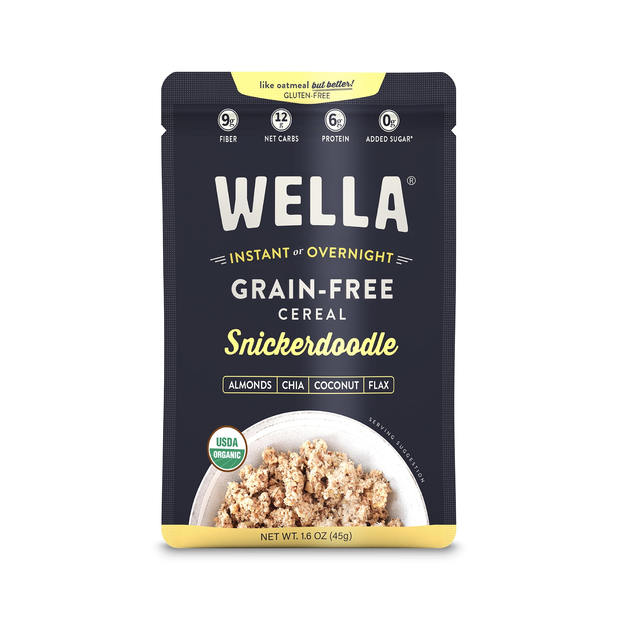 Wella Grain Free Cereal Oatmeal Alternative – Organic Cereal, Vegan High Protein Gluten Free Superfood – Paleo Plant-Based Non-GMO – Low in Net Carbs – Single-Serve 1.6 oz. - 10 Packets