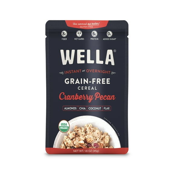 Wella Grain Free Cereal Oatmeal Alternative Organic Cereal, Vegan High Protein Gluten Free Superfood Paleo Plant-Based Non-GMO Low in Net Carbs Single-Serve 1.6 oz. - 10 Packets