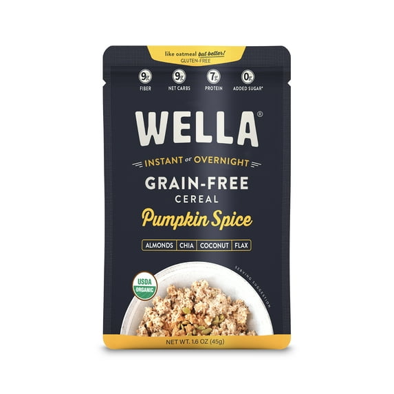 Wella Grain Free Cereal Oatmeal Alternative – Organic Cereal, Vegan High Protein Gluten Free Superfood – Paleo Plant-Based Non-GMO – Low in Net Carbs – Single-Serve 1.6 oz. - 10 Packets