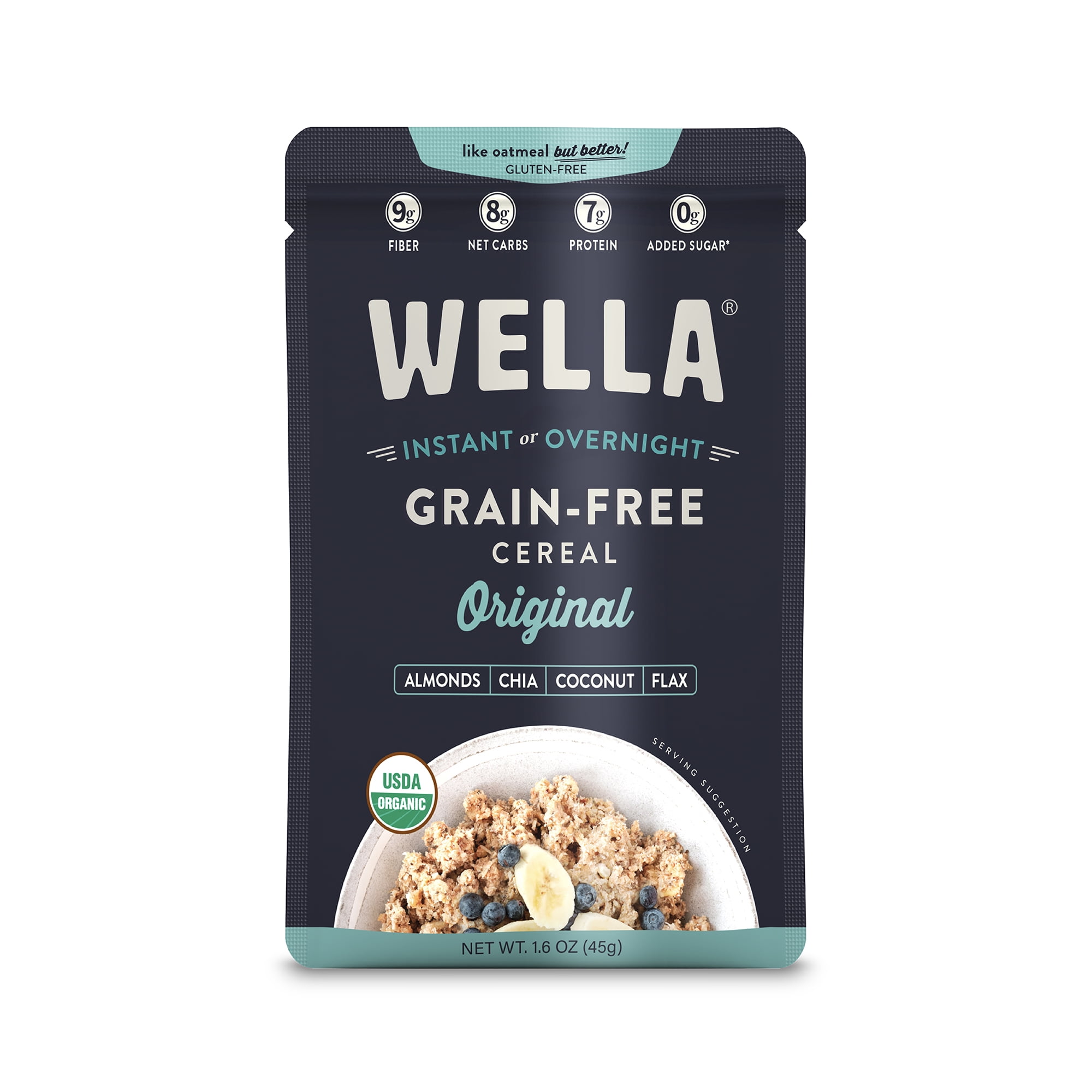 Wella Grain Free Cereal Oatmeal Alternative – Organic Cereal, Vegan High Protein Gluten Free Superfood – Paleo Plant-Based Non-GMO – Low in Net Carbs – Single-Serve 1.6 oz. - 10 Packets