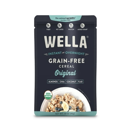 Wella Grain Free Cereal Oatmeal Alternative – Organic Cereal, Vegan High Protein Gluten Free Superfood – Paleo Plant-Based Non-GMO – Low in Net Carbs – Single-Serve 1.6 oz. - 10 Packets