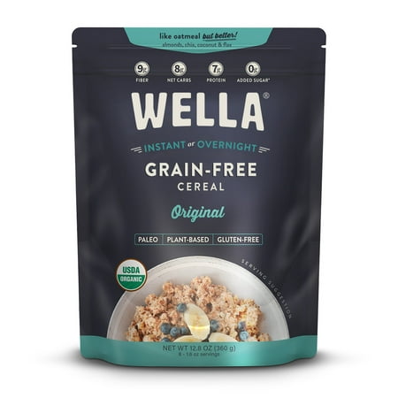 Wella Grain Free Cereal Oatmeal Alternative – Organic Cereal, Vegan High Protein Gluten Free Superfood – Paleo Plant-Based Non-GMO – Low in Net Carbs – Multi-Serve 12.8 oz. Pouch - Original