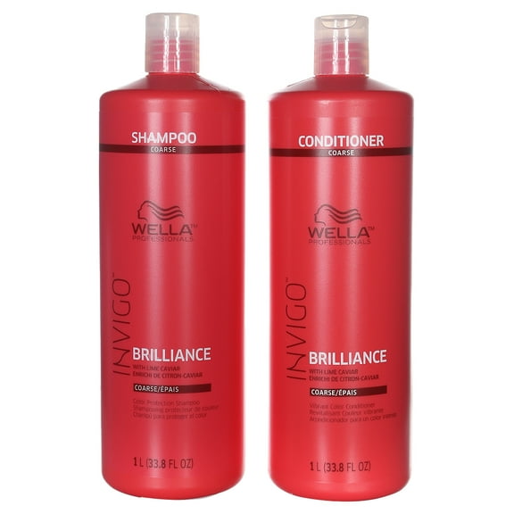 Wella Invigo Brilliance Shampoo, Conditioner for Coarse Hair Liter Duo