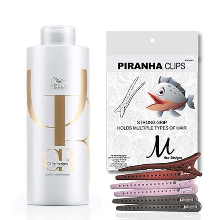 Wella Oil Reflections Luminous Reveal Shampoo For All Hair Types 1 Liter and M Hair Designs Piranha Clips Assorted (Bundle - 2 items)