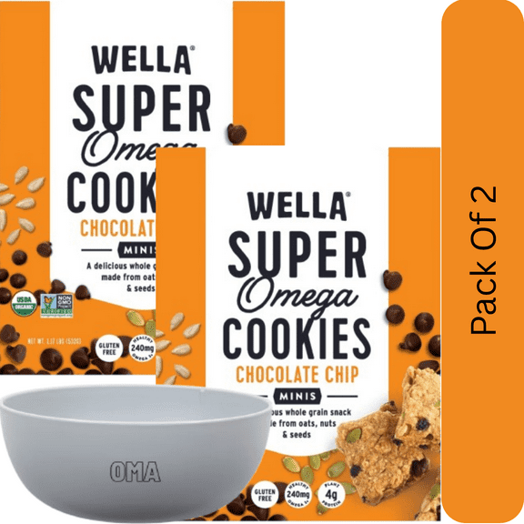 Wella Organics Chocolate Chip Oatmeal Super Omega Squares, 1.17 lb-2pk, With Olive White Bowl By OMA