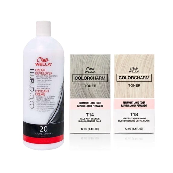Wella Permanent Liquid Toner Color Charm in T14 & T18 w/ CC Creme 20 Volume Developer