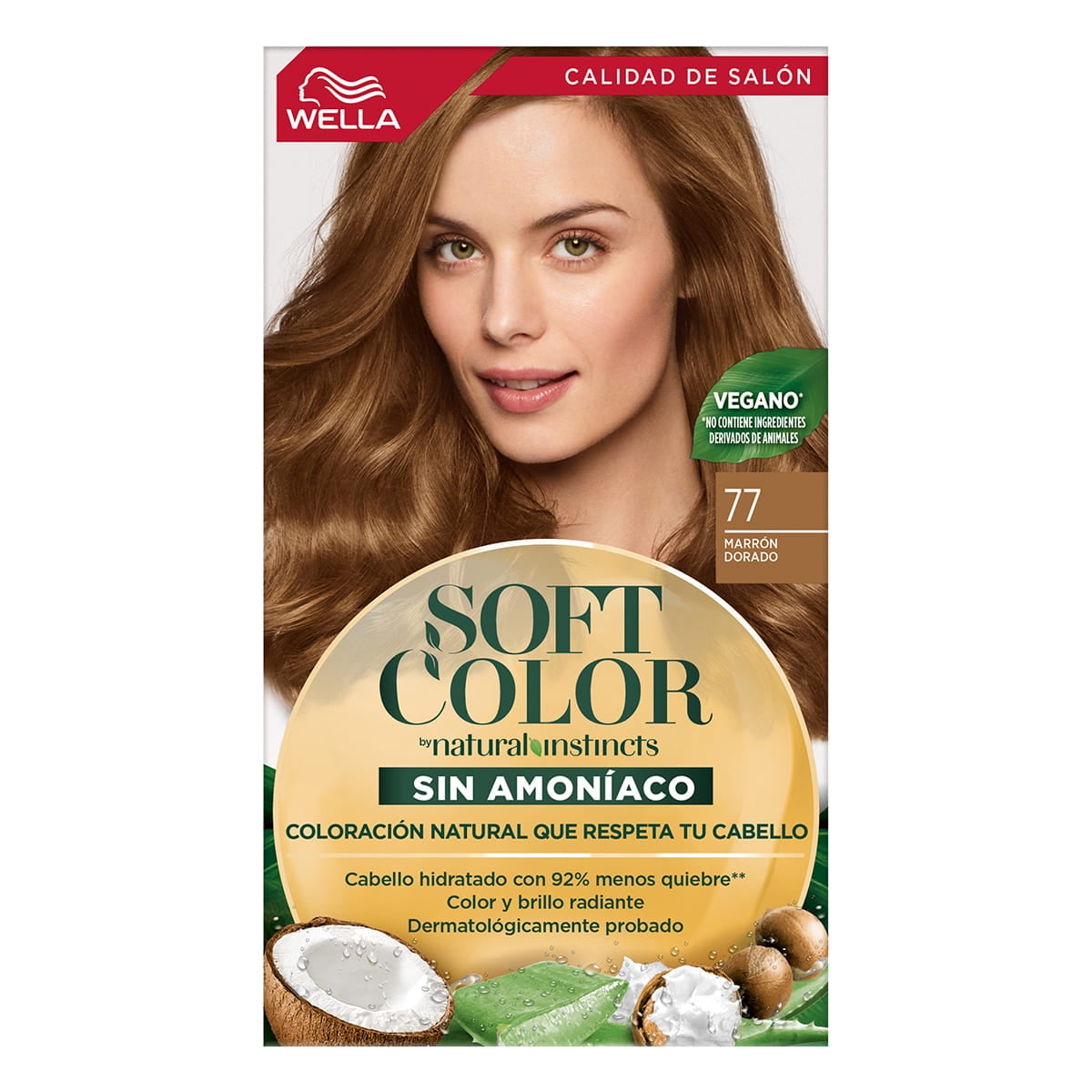 Wella Soft Color Demi Permanent Hair Color Kit with Natural Ingredients, 77 Golden Brown, 5 oz