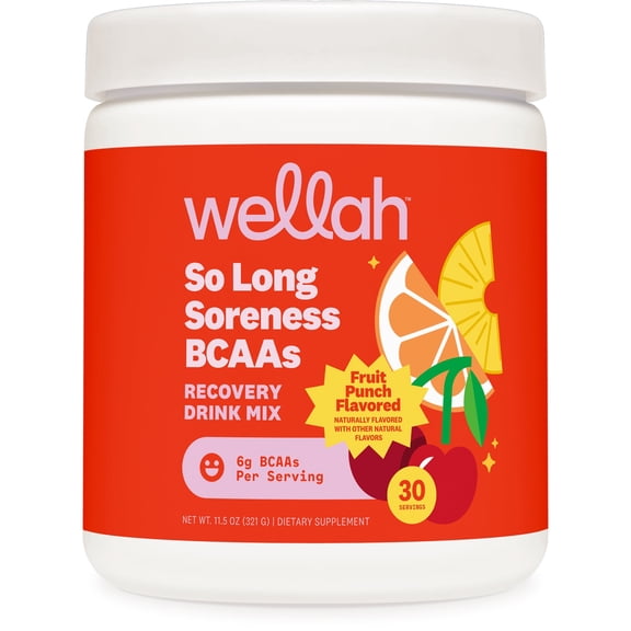 Wellah BCAAs (Fruit Punch Flavored) 30 Servings - BCAA Powder with Hydration Complex