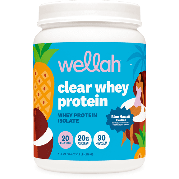 Wellah Clear Whey Protein Isolate Powder (Blue Hawaii) 20 Servings - 20g of Protein Per Serving, 90 Calories, Sweetened with Stevia