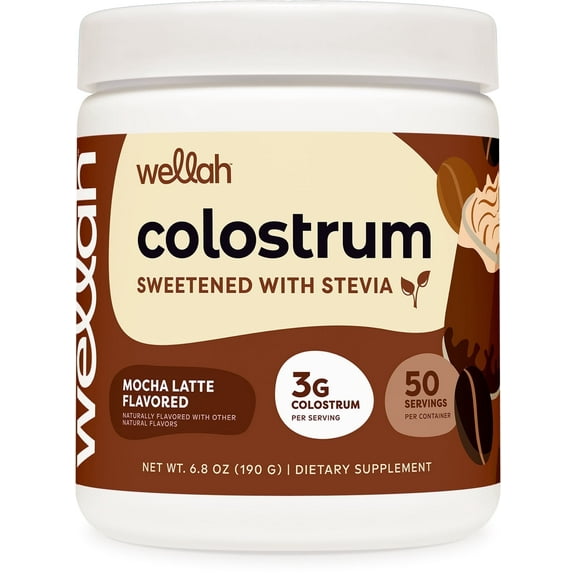Wellah Colostrum Mocha Latte Flavored 50 Servings 3G Colostrum Per Serving - Dietary Supplement