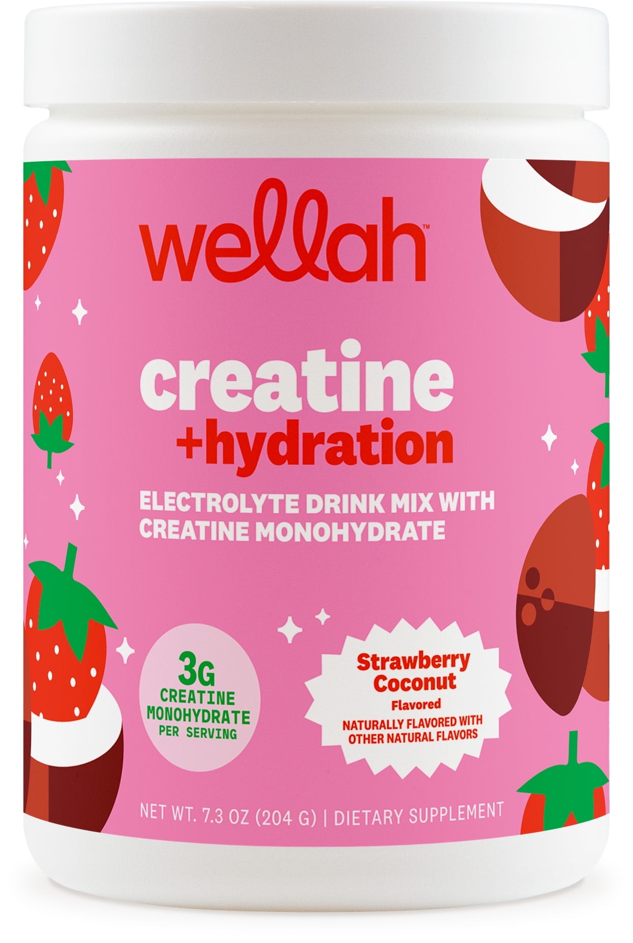 Wellah Wellah Creatine + Hydration Powder (Strawberry Coconut) 30 Servings ...