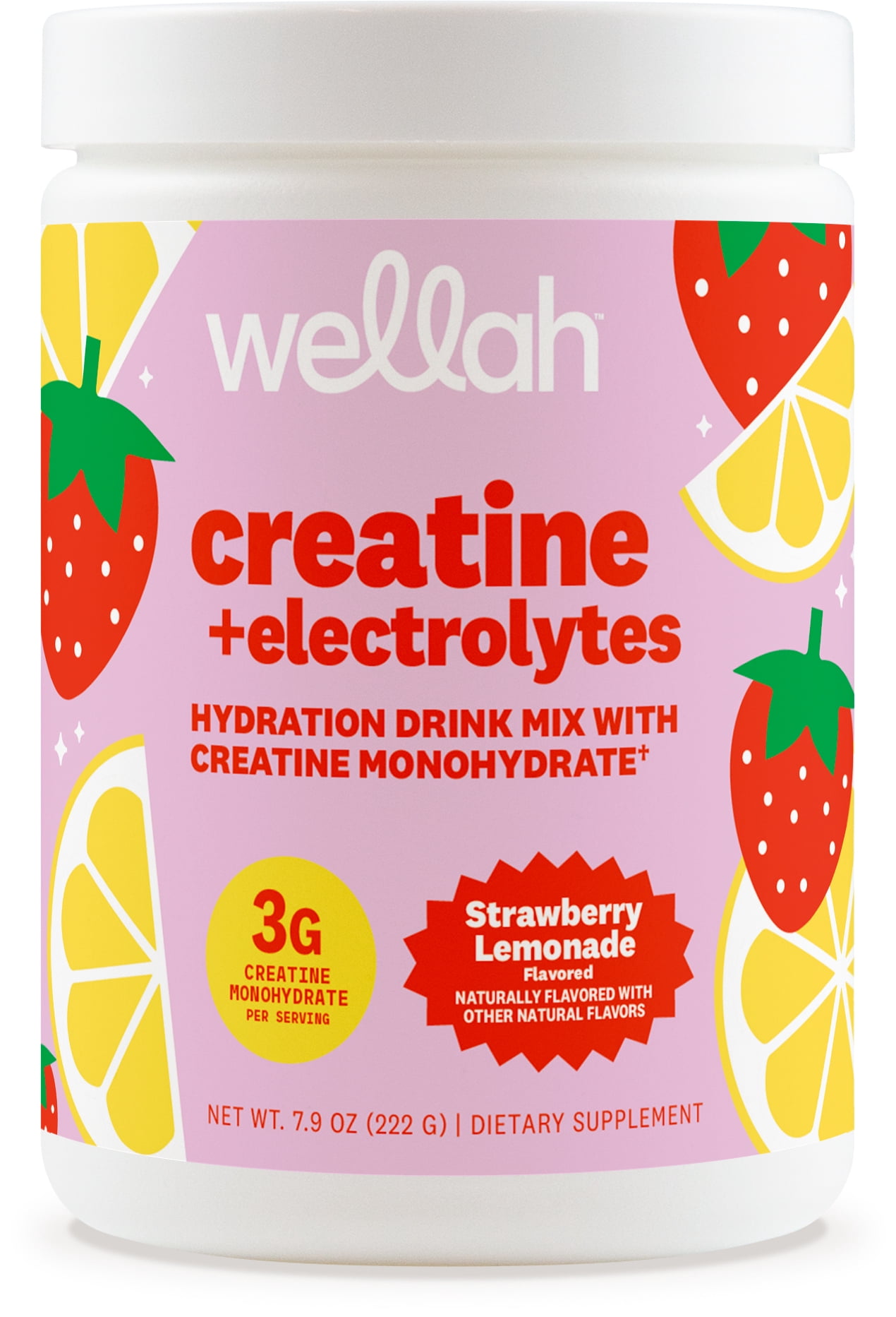 Wellah Wellah Creatine + Electrolytes Powder, Strawberry Lemonade 30 Servings ...