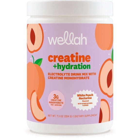 Wellah Creatine + Electrolytes Powder (White Peach Nectarine) 30 Servings - Hydration Drink Mix with 3g of Creatine Monohydrate