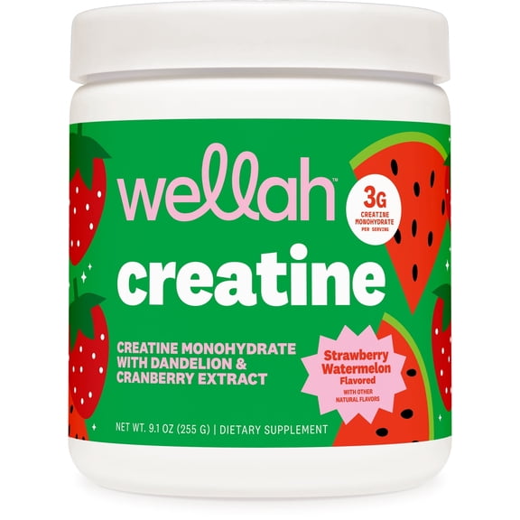 Wellah Creatine for Women (50 Servings) Strawberry Watermelon - 3g of Creatine Monohydrate Powder with Dandelion & Cranberry Extract