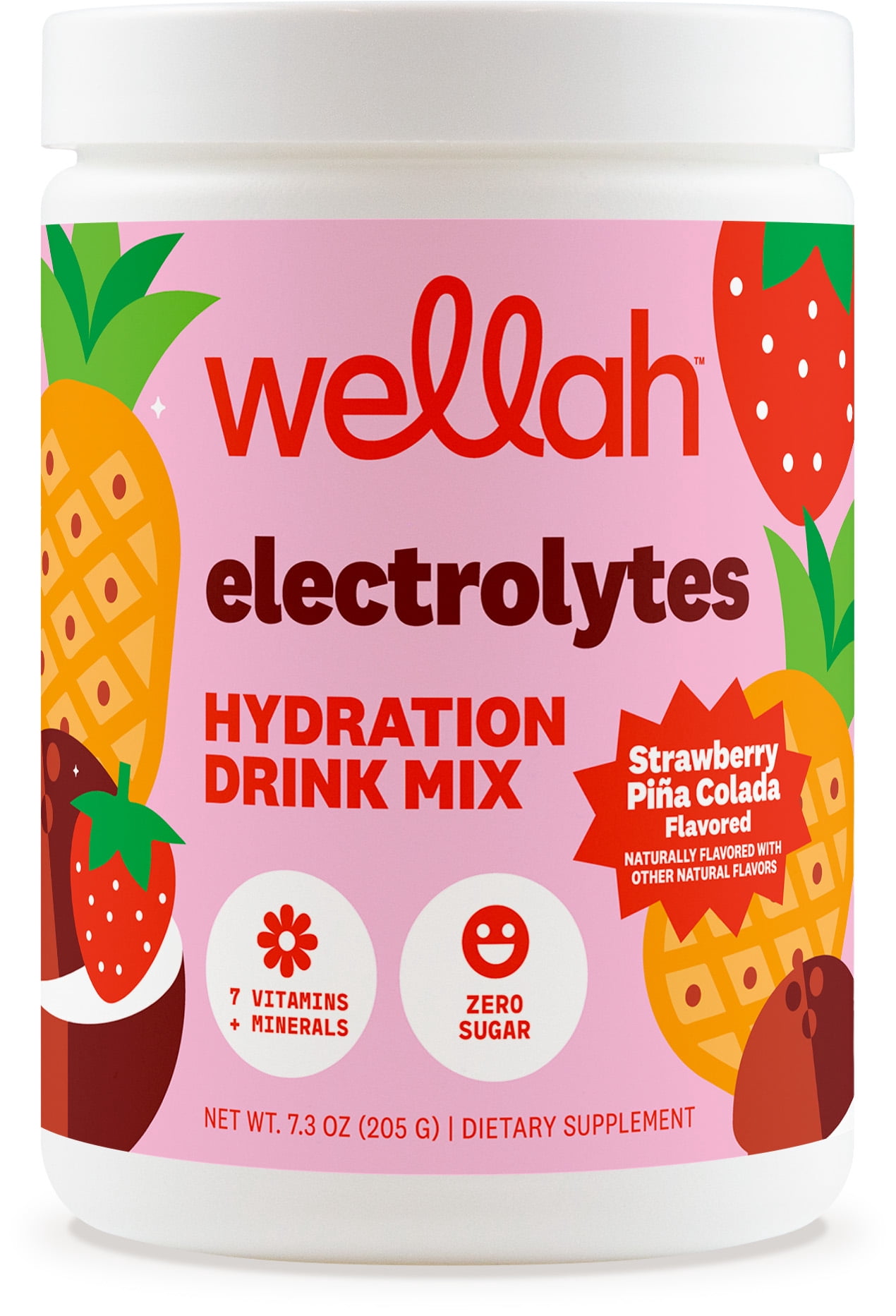 Wellah Electrolytes Powder (Strawberry Pina Colada) 50 Servings - Hydration Drink Mix, 7 Vitamins & Minerals, Zero Sugar