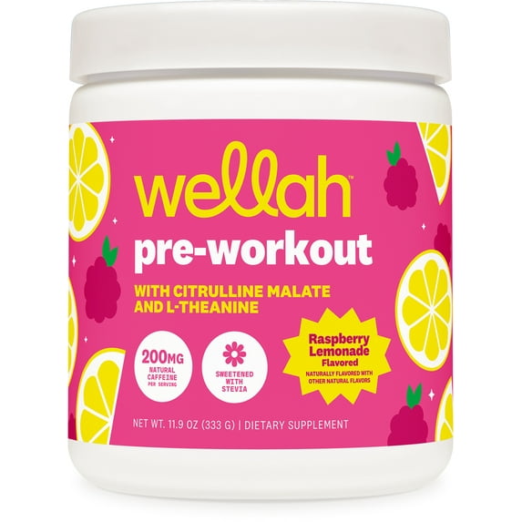 Wellah Get-Going Pre-Workout Drink Mix (Raspberry Lemonade) 200mg Natural Caffeine Per Serving (30 Servings) - Sweetened with Stevia
