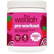 Wellah Pre-Workout Drink Mix Strawberry Pomegranate Flavored, 30 Servings - with Citrulline Malate and L-Theanine, 200mg of Natural Caffeine & 1000mg of Beta-Alanine