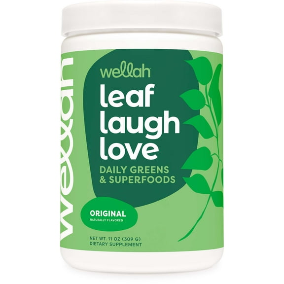 Wellah Leaf, Laugh, Love Super Greens Powder (Unflavored) 30 Servings - Superfood Supplement Drink Mix