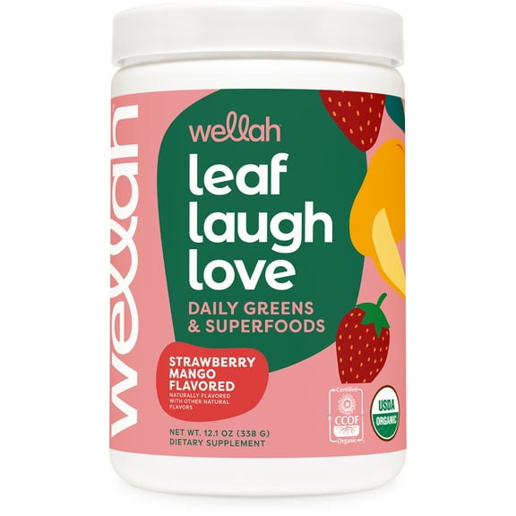 Wellah Leaf Laugh Love Supergreens, 30 Servings (Strawberry Mango Flavored)