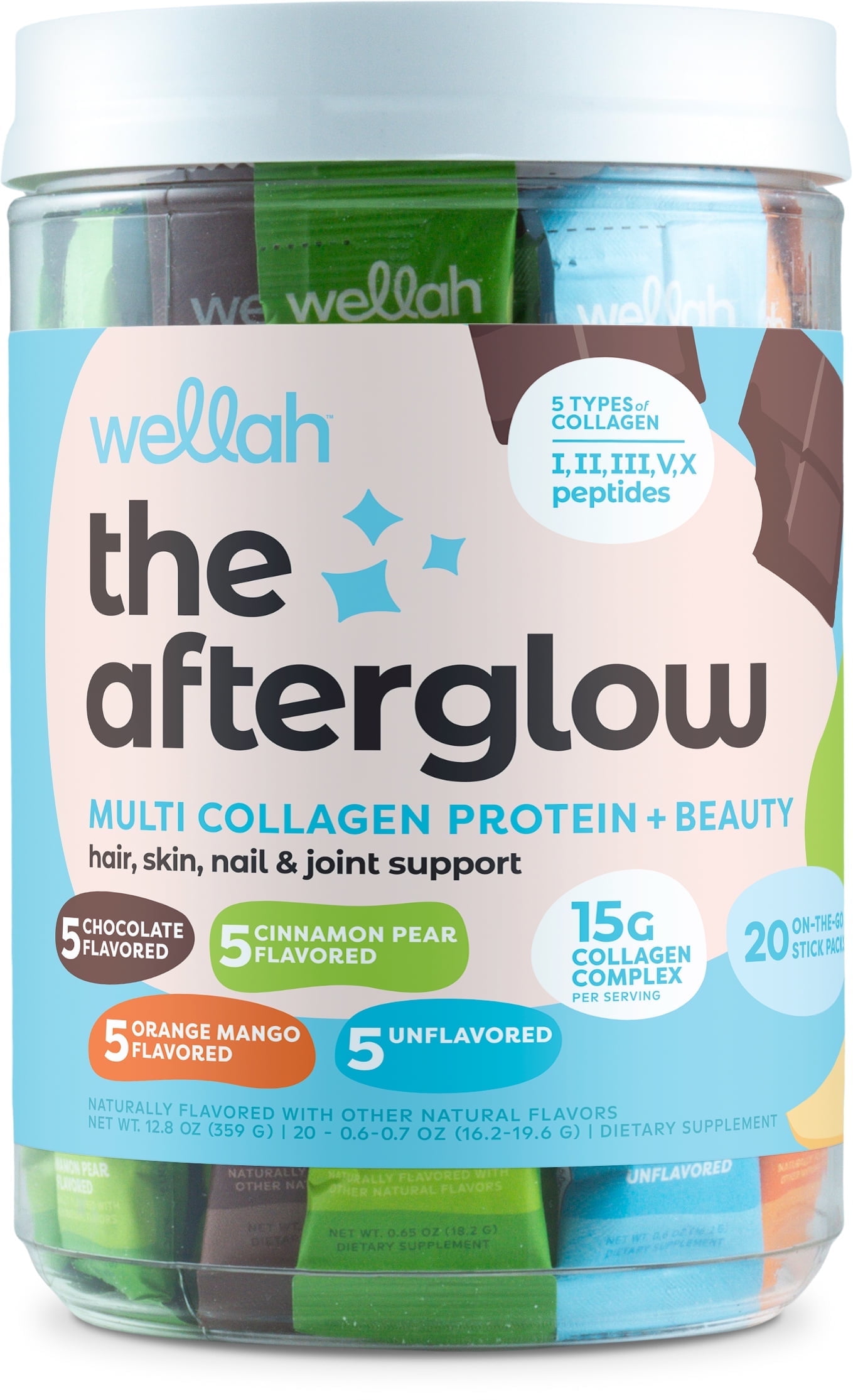 Wellah Multi Collagen Protein + Beauty (Variety Pack) 20 Stickpacks - 15G Collagen Complex Per Serving