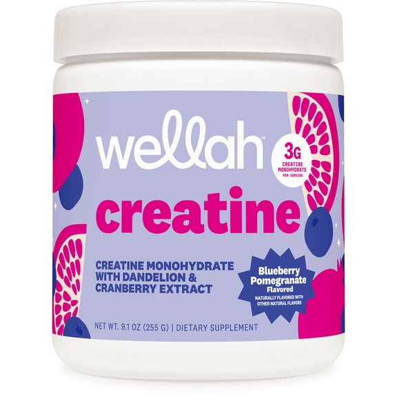Wellah Creatine for Women (50 Servings, Blueberry Pomegranate) - Creatine Monohydrate with Dandelion & Cranberry Extract