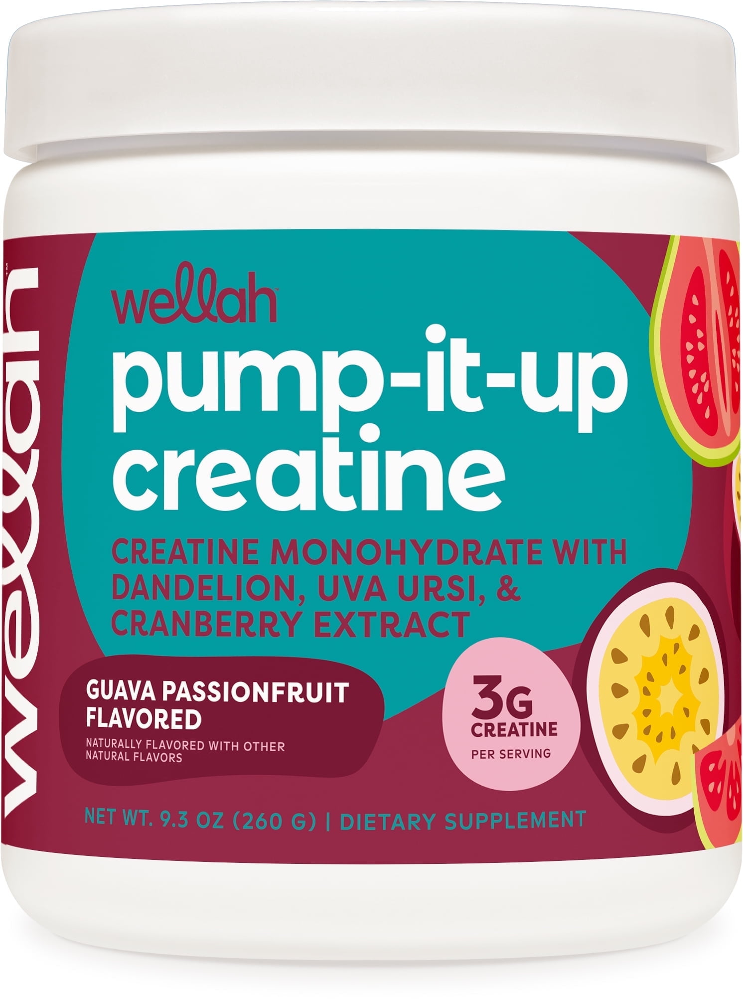 Wellah Pump-It-Up Creatine (50 Servings, Guava Passionfruit) - Creatine Monohydrate with Dandelion, Uva Ursi, & Cranberry Extract