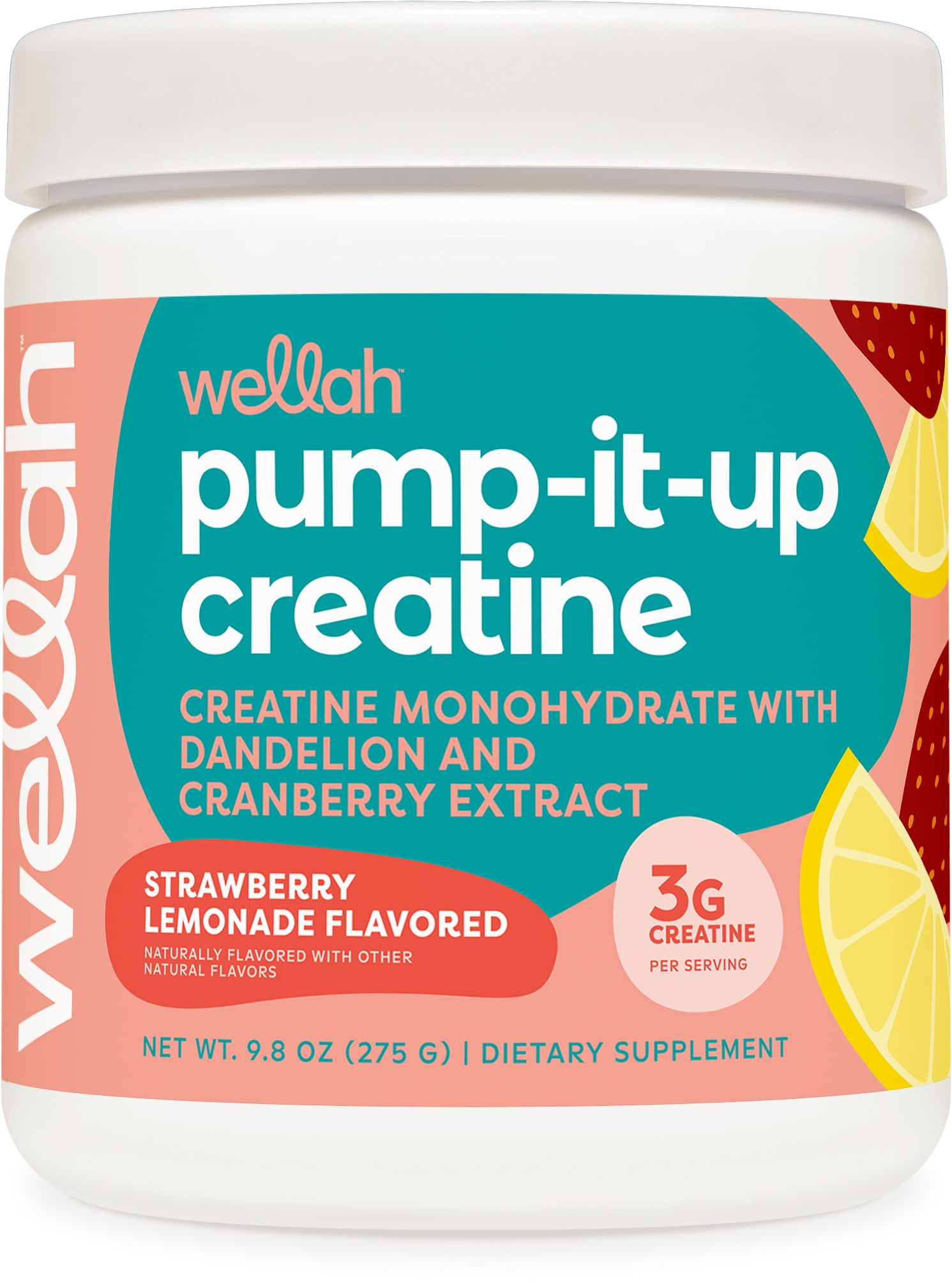 Wellah Pump-It-Up Creatine (50 Servings, Strawberry Lemonade) - Creatine Monohydrate with Dandelion, Uva Ursi, & Cranberry Extract