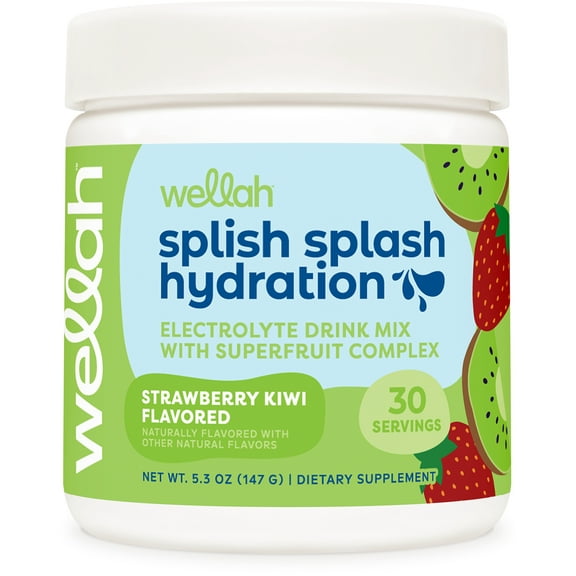 Wellah Splish Splash Hydration Electrolyte Drink Mix (Strawberry Kiwi Flavored, 30 Servings)