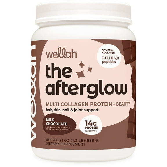 Wellah The Afterglow (Milk Chocolate) Multi Collagen Protein + Beauty Supplement - Hair, Skin, Nail & Joint Support (30 Servings)