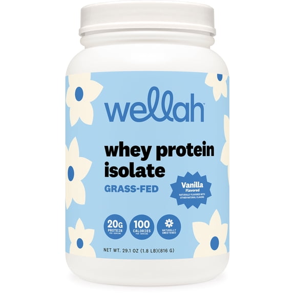 Wellah Grass-Fed Whey Protein Isolate (Vanilla) 30 Servings - 20g of Protein, 100 Calories, Naturally Sweetened