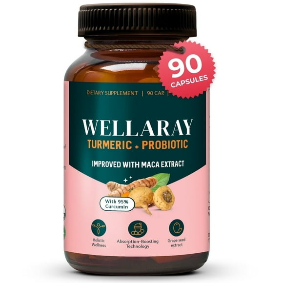 Wellaray Menopause Support Supplement  Probiotic Blend with Maca, Black Cohosh & Turmeric  90 Capsules for Gut Health, Hormone Balance & Joint Comfort