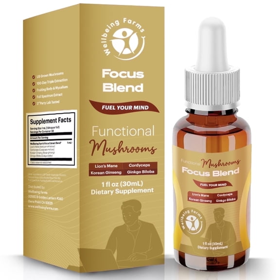 Wellbeing Farms Triple-Extracted Focus Blend: Lion's Mane / Cordyceps / Korean Ginseng / Ginkgo Biloba
