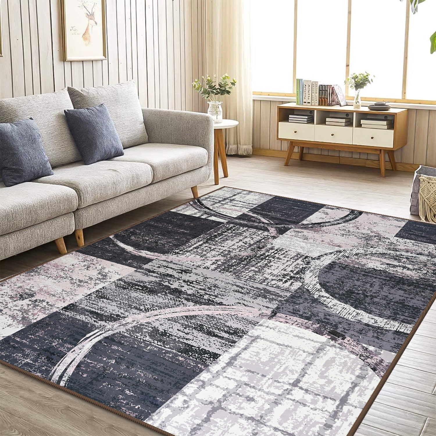 Wellber Abstract Rugs Fluffy Area Rug for Bedroom Living Room Home Decor Nursery Carpet,4'x6',Brown