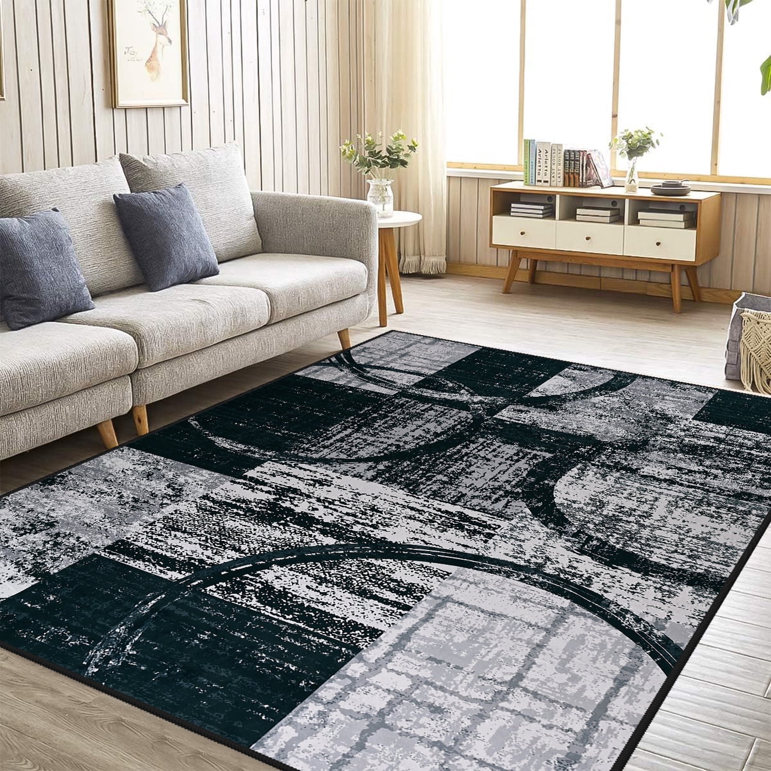 Wellber Abstract Rugs Fluffy Area Rug for Bedroom Living Room Home Decor Nursery Carpet,5'x8',Grey