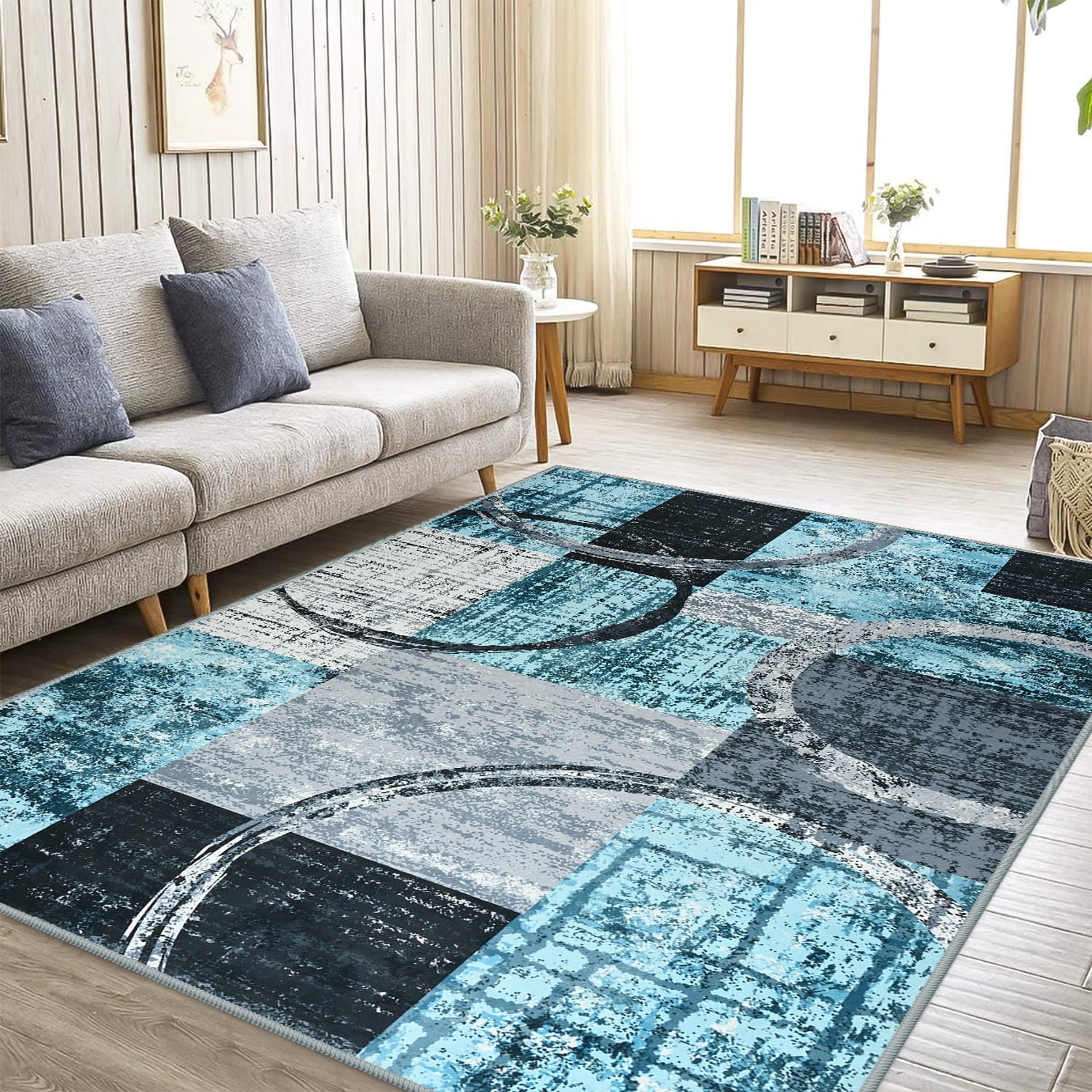 Wellber Abstract Rugs Fluffy Area Rug for Bedroom Living Room Home Decor Nursery Carpet,6'x9',Blue