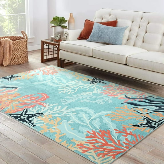 Wellber Area Rug Soft Vintage Floral Rugs Non Slip Carpet for Bedroom Living Room Home Deocr,4'x6',Blue