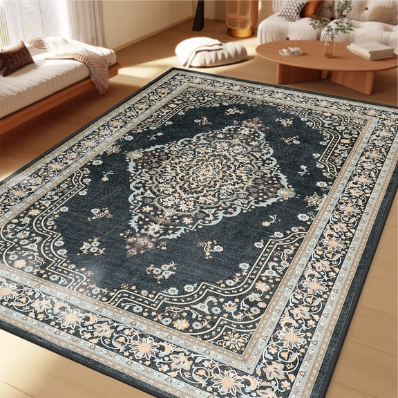 Wellber Area Rugs for Bedroom,Soft Vintage Rug for Living Room,Nursery Decor Fluffy Carpet,6'x9',Black